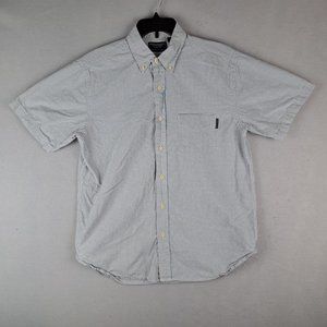 American Eagle Shirt Mens Medium White And Blue Button Up Short Sleeve Check
